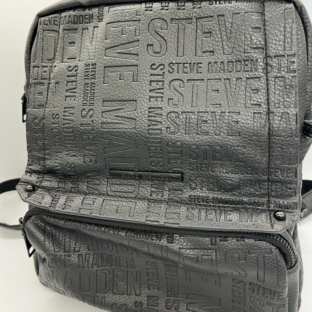 Steve Madden Black Embossed Logo Backpack